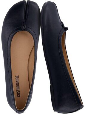 Women's Black Faux Leather Split Toe Ballet Flats with Flexible Sole Soft Shoes